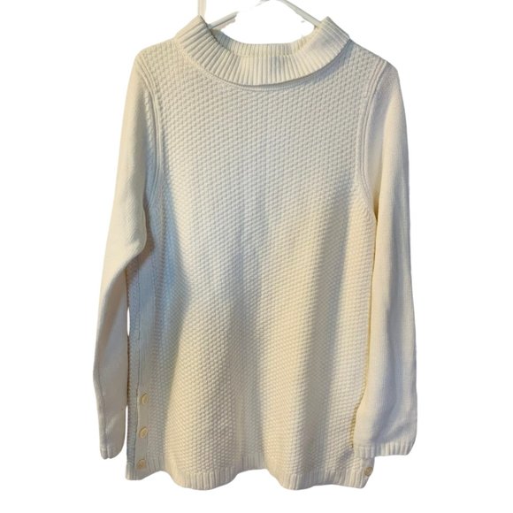 Talbots Turtleneck Sweater Size L NEW Ivory Women's Heavy Fisherman’s Tunic Cozy - Picture 1 of 10